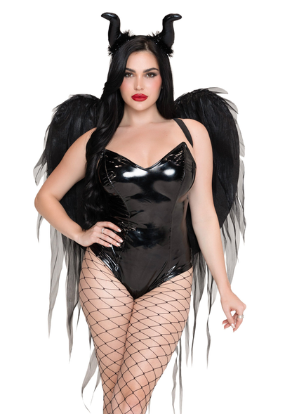 2 Pc Dark Enchantress Chiffon Wings and Horn Headband Black